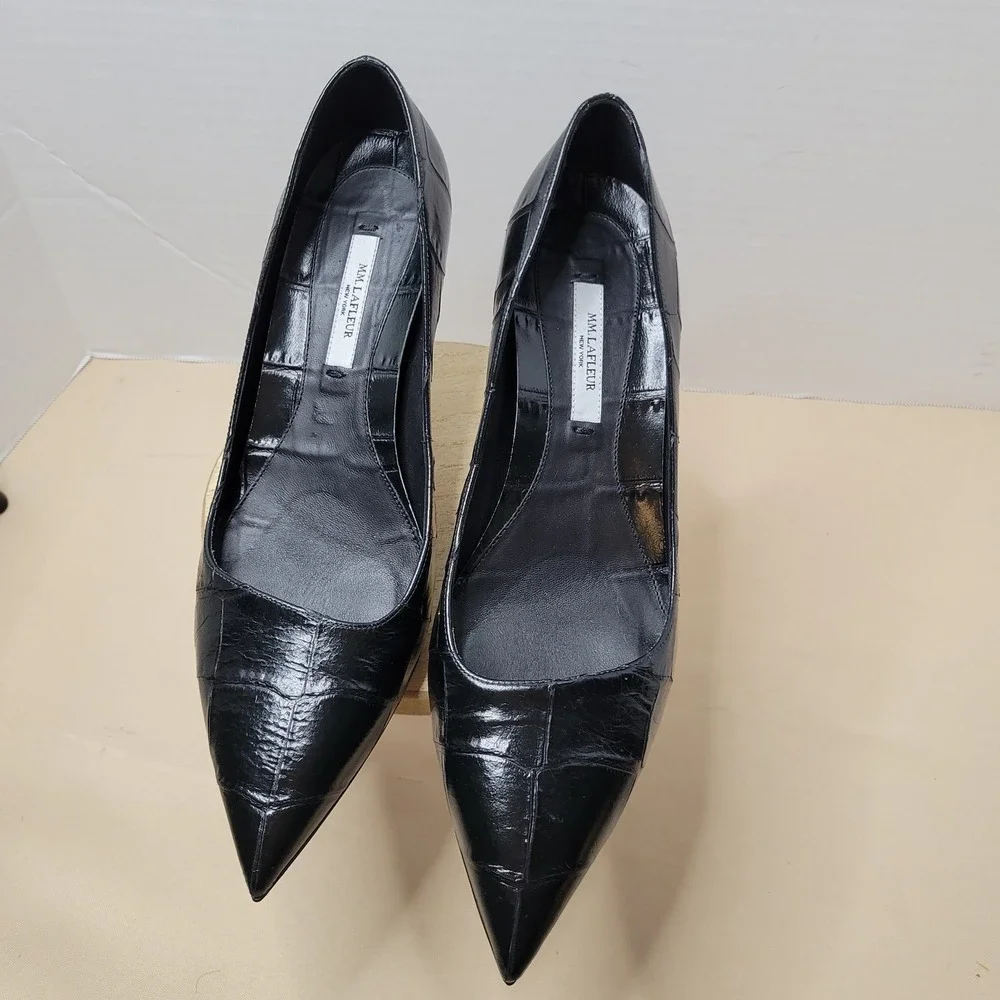 MM.LaFleur The Ginger Black Croc Embossed Leather Pointed Toe Pump Heels size 37